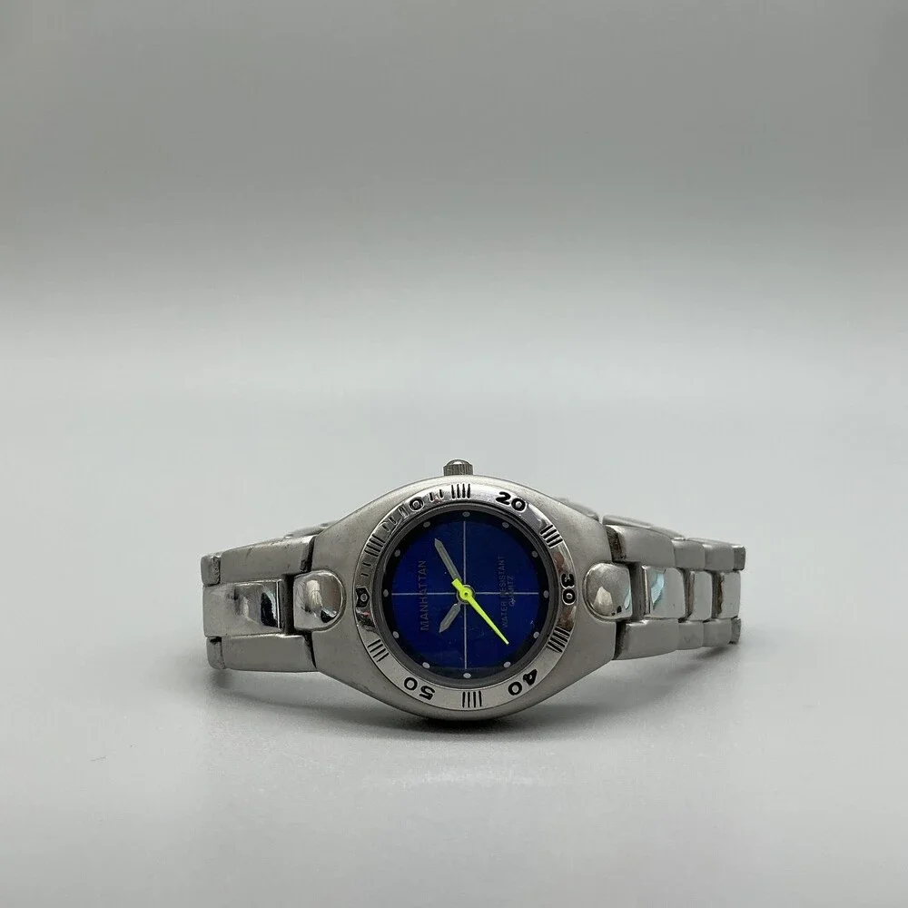 Manhattan Womens Watch 28mm Blue Dial Stainless Steel New Battery 7.75